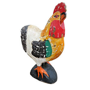 Vintage Painted Wood Chicken Rooster - Folk Art Farmhouse Country Decor 12.5"